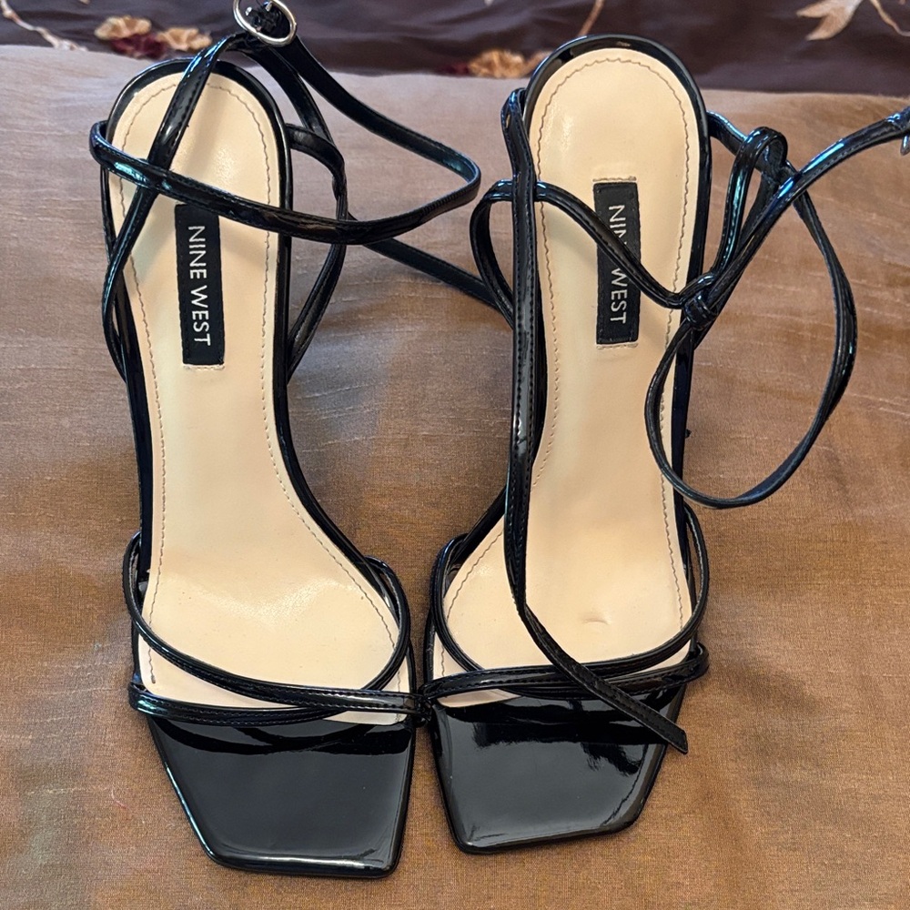 Nine West Black Patent Strappy Heels